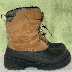 Khombu Kids Snowtracker Black/Tan Leather Faux Fur-Lined Waterproof Boots SZ 5